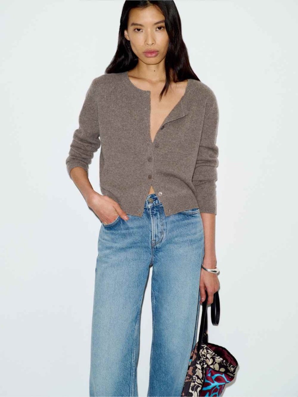 Reformation Cropped Cardigan Size S Taupe Gray Button Front